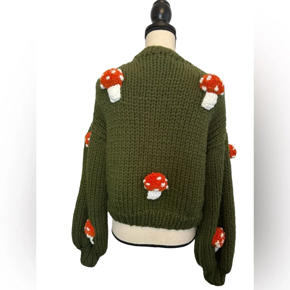 Society Mano Mushroom Green Cropped Chunky Cardigan Sweater Women S/ MSRP$249 - Picture 8 of 10